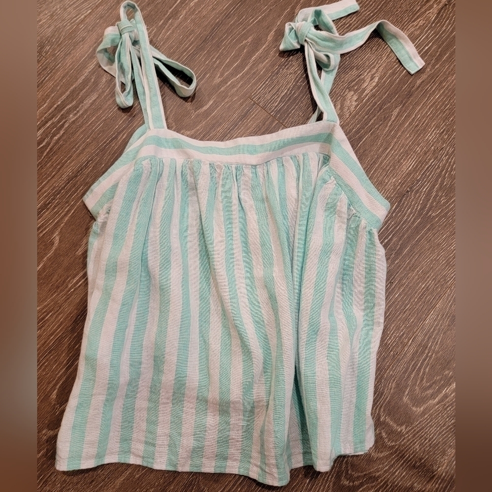 Stoney Clover size 1x Mint stripe tie strap baby doll top - Picture 4 of 8